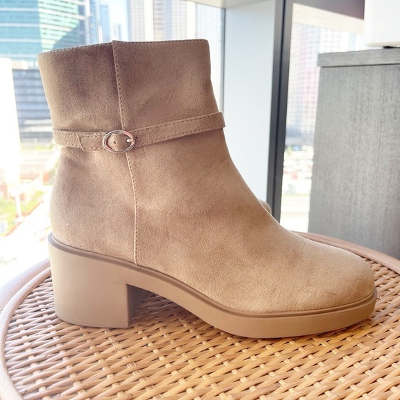 Anne Klein Fenix Suede Chunky Platform Y2K Tall Ankle Boot Block Heel Size 9.5 - Picture 3 of 6